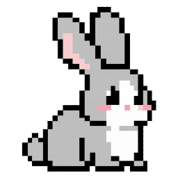 Buxie, a grey pixel-art bunny sitting upright
